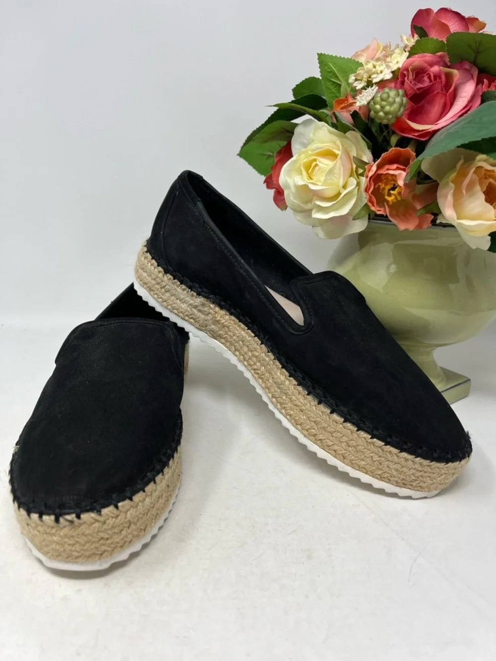 GIANNI BINI MICROSUEDE BLACK  LEATHER UPPER PLATFORM ESPADRILLES LIKE NEW SZ 8.5